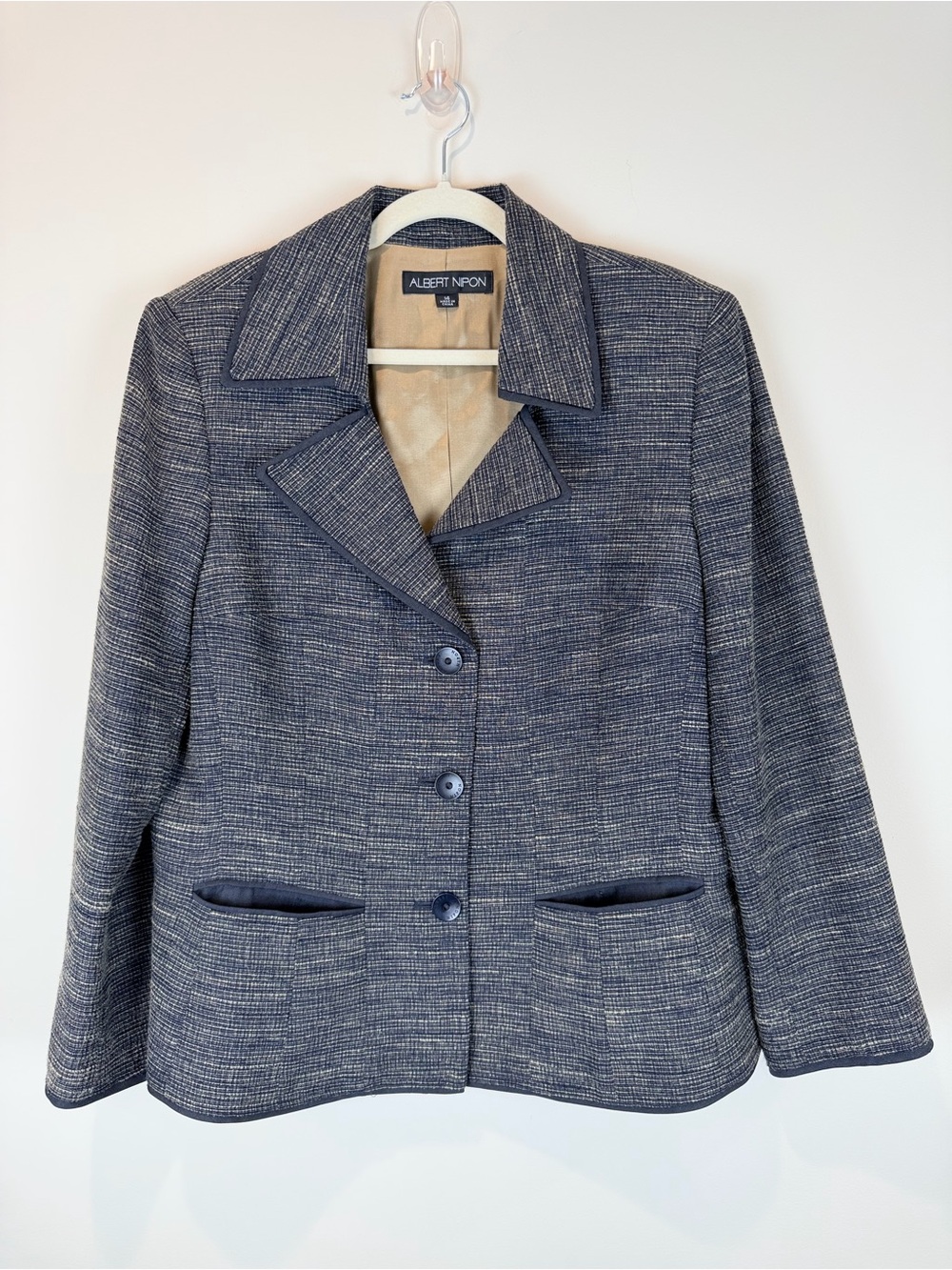 Albert Nipon Vintage Gray Blue Textured Tailored Blazer Jacket size 14